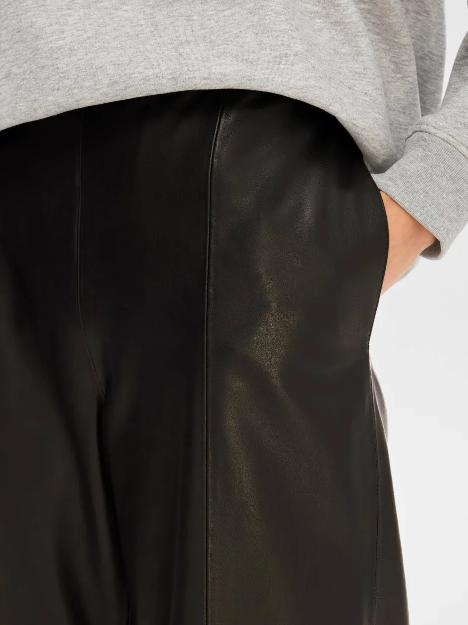 naisten nahkahousut, SLFFIANNA HW WIDE LEATHER PANT>Selected Femme Hot