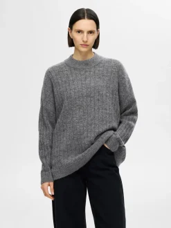 naisten neule, SLFMALINE LS KNIT HIGH NECK Grafiitti>Selected Femme Online