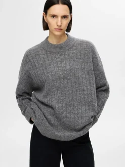 naisten neule, SLFMALINE LS KNIT HIGH NECK Grafiitti><noscript><img width=