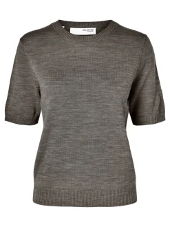 naisten neule, SLFHELLA SS KNIT O-NECK Grafiitti>Selected Femme Clearance