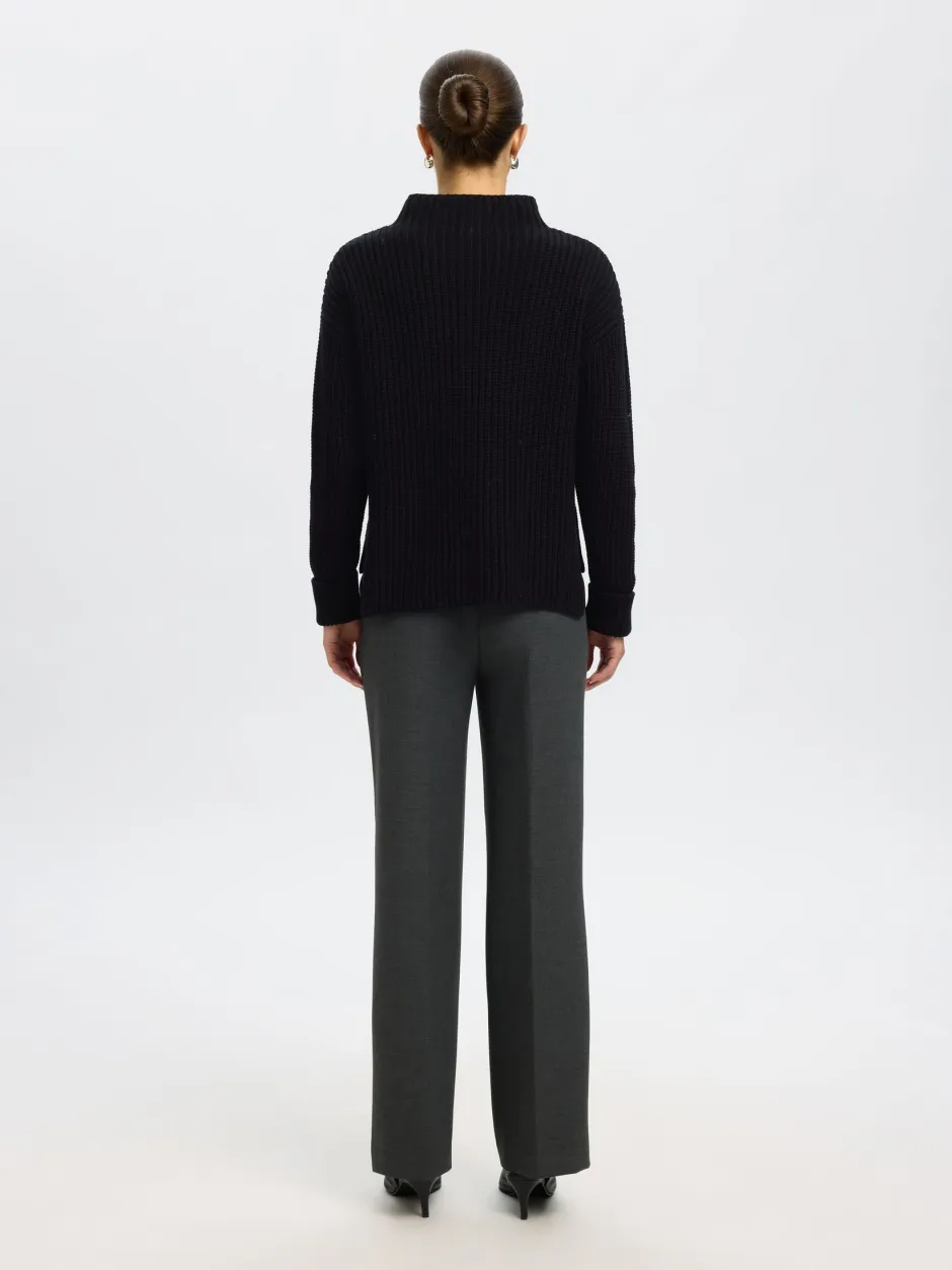 naisten neulepusero SLFSELMA SUS LS KNIT PULLOVER NOOS, musta>Selected Femme Discount