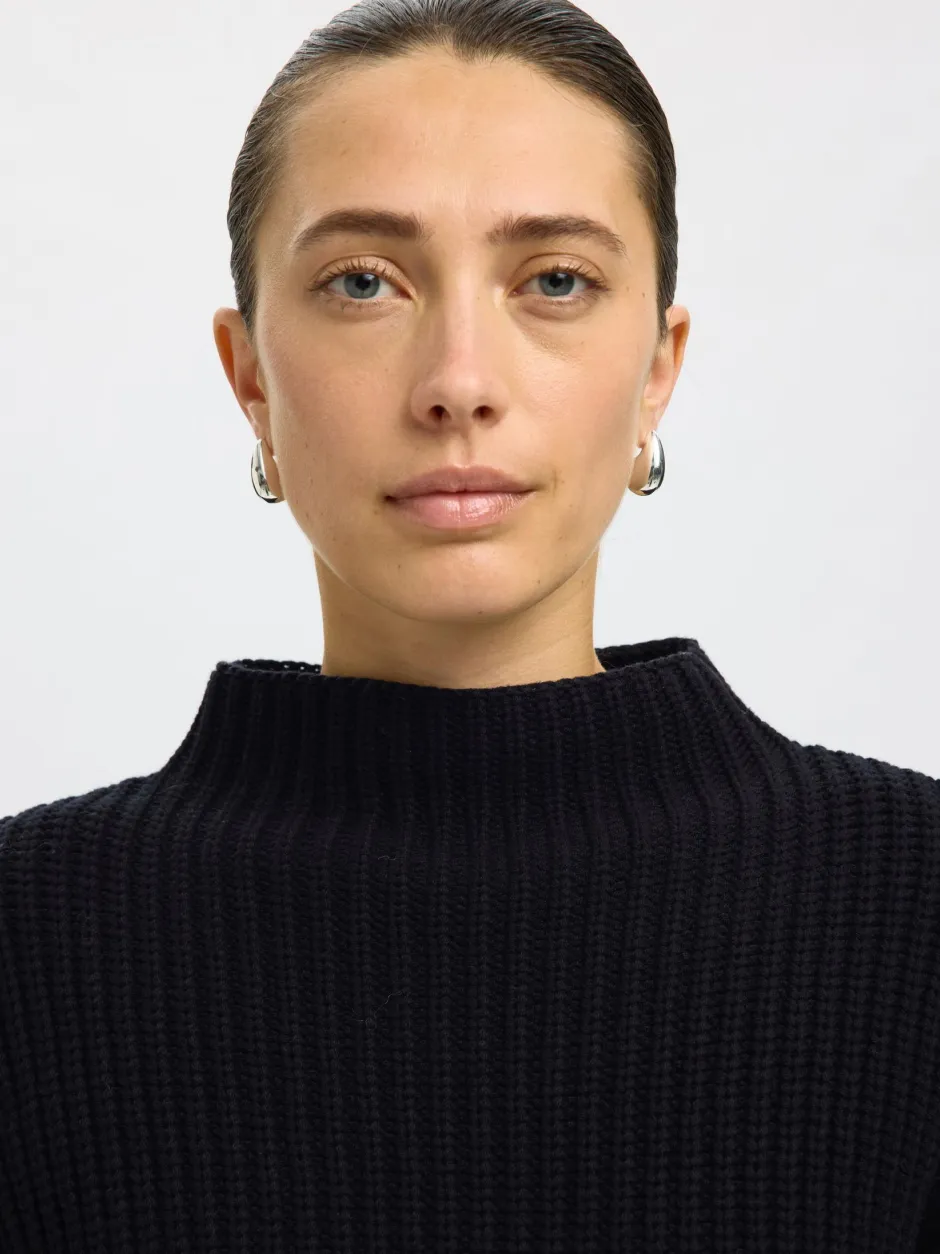 naisten neulepusero SLFSELMA SUS LS KNIT PULLOVER NOOS, musta>Selected Femme Discount