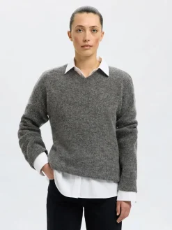 naisten neulepusero, SLFSIA RAS LS KNIT LONG V-NECK>Selected Femme New