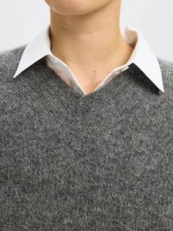 naisten neulepusero, SLFSIA RAS LS KNIT LONG V-NECK><noscript><img width=