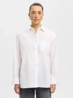 naisten paitapusero SLFESTER LS OVERSIZE SHIRT NOOS, valkoinen>Selected Femme Clearance