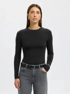 naisten paita SLFMANJA LS O-NECK NOOS, musta>Selected Femme Clearance