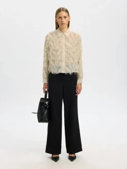 naisten paitapusero SLFMYLINE LS FLUFFY CROPPED SHIRT B,><noscript><img width=