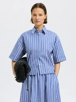 naisten paita, SLFFIA 2/4 CROPPED STRIPED SHIRT>Selected Femme Online