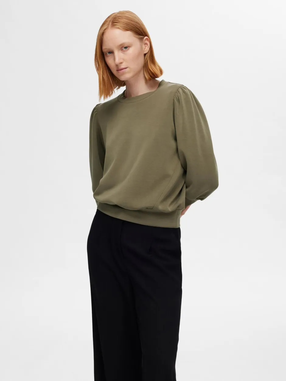 Naisten Pusero, SLFTENNY 3/4 SWEAT TOP NOOS Armeijanvihreä>Selected Femme Best