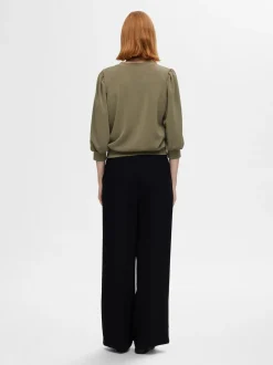 Naisten Pusero, SLFTENNY 3/4 SWEAT TOP NOOS Armeijanvihreä>Selected Femme Best