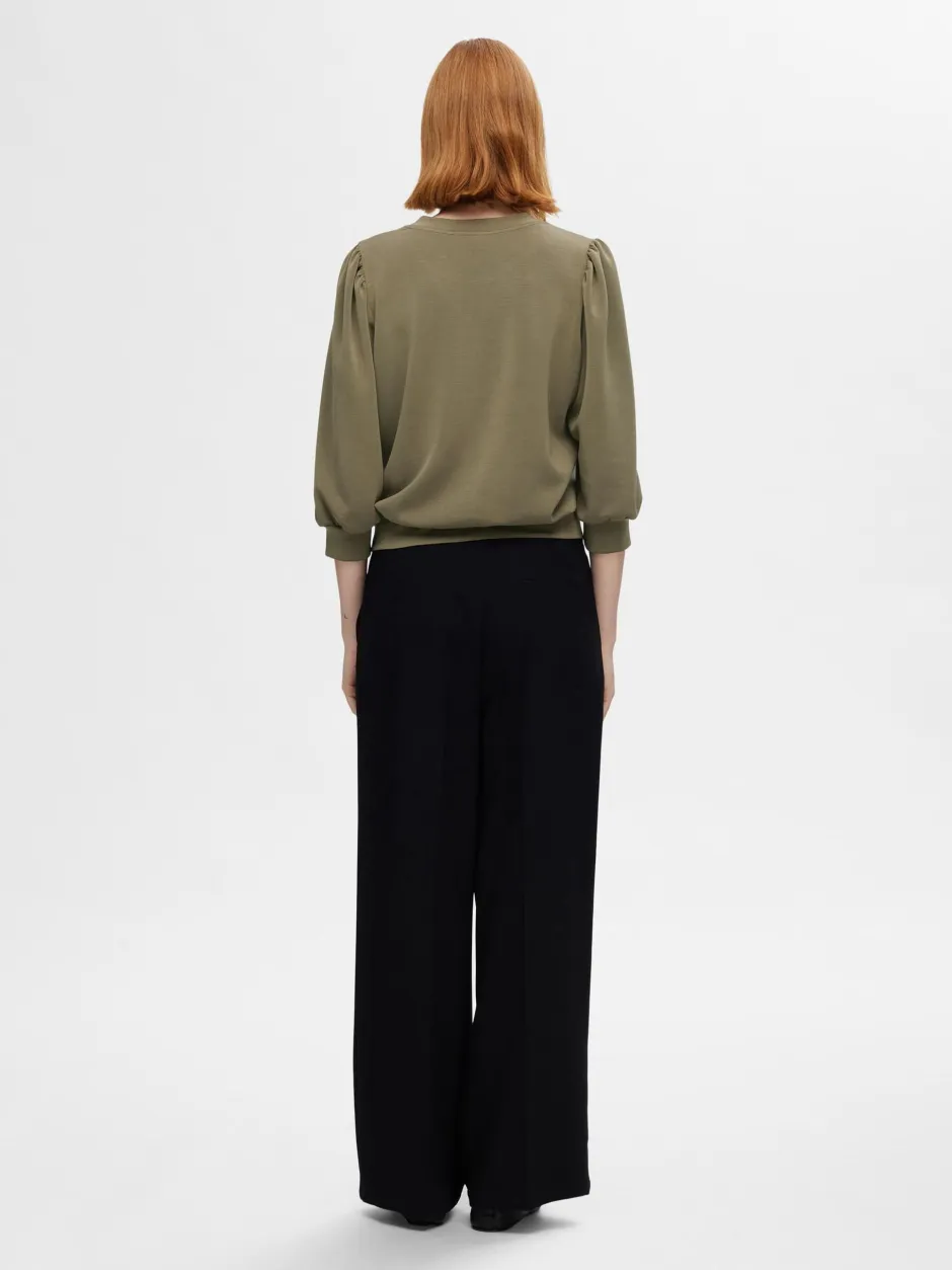 Naisten Pusero, SLFTENNY 3/4 SWEAT TOP NOOS Armeijanvihreä>Selected Femme Best