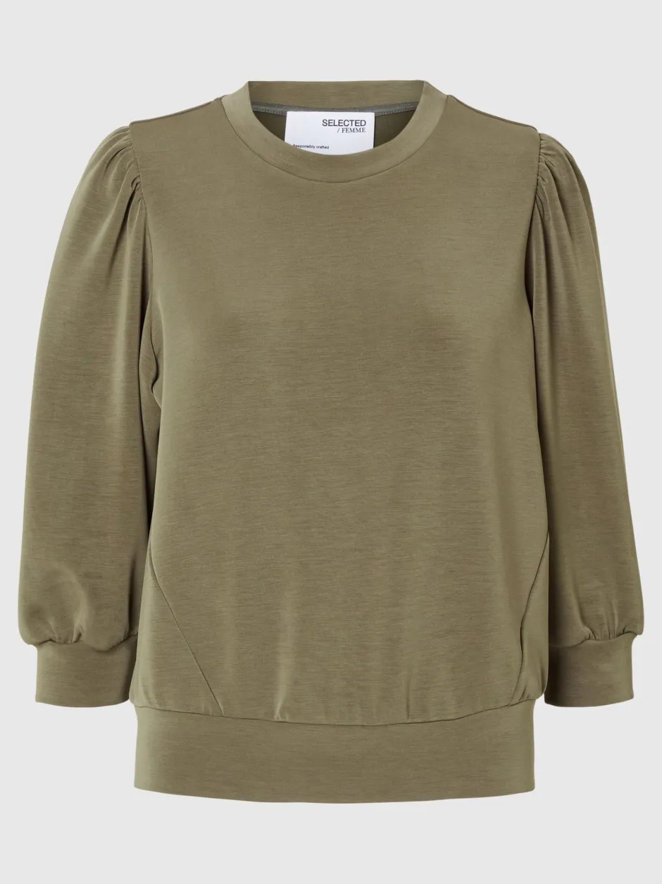 Naisten Pusero, SLFTENNY 3/4 SWEAT TOP NOOS Armeijanvihreä>Selected Femme Best