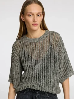 naisten pusero, SLFELLEN 2/4 KNIT O-NECK Vaaleanharmaa>Selected Femme Hot