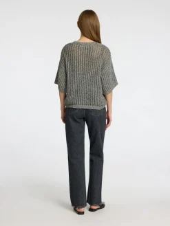 naisten pusero, SLFELLEN 2/4 KNIT O-NECK Vaaleanharmaa>Selected Femme Hot