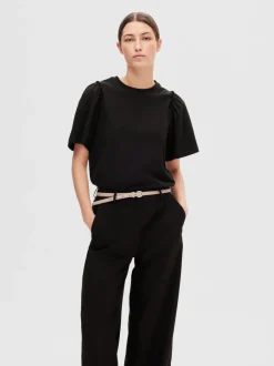 Naisten T-Paita, SLFPENELOPE 2/4 RUFFLE TEE>Selected Femme Hot