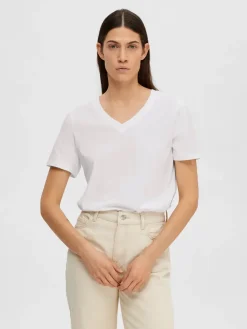 Naisten T-paita SLFESSENTIAL SS V-NECK TEE NOOS>Selected Femme Clearance