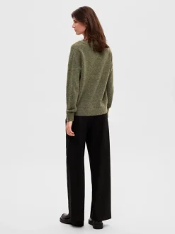 neule, SLFMALINE LS KNIT V-NECK Armeijanvihreä><noscript><img width=