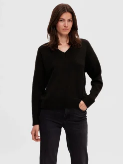 neule, SLFMALINE LS KNIT V-NECK>Selected Femme Outlet