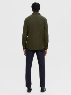 flanelipaita, SLIM OVEN FLANNEL SHIRT Armeijanvihreä>Selected Outlet