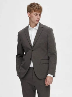 Miesten Bleiseri, SLIM AITOR JERSEY BLAZER NOS Ruskea Kuosi>Selected Hot