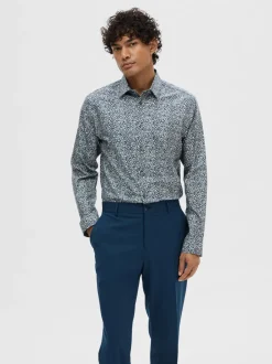 Miesten Kauluspaita Ethan Aop Shirt Nos Sininen Kuosi>Selected Best