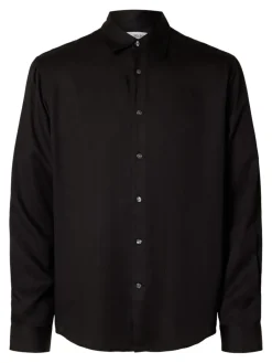miesten kauluspaita SLHRLXCHARLIE TENCEL SATIN LS SHIRT, musta>Selected Best