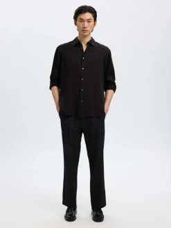 miesten kauluspaita SLHRLXCHARLIE TENCEL SATIN LS SHIRT, musta><noscript><img width=