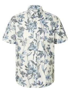 miesten lyhythihainen kauluspaita, REG ETHAN AOP SS SHIRT Sininen Kuosi>Selected Discount