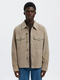 miesten nahkatakki SLHTHOM SUEDE OVERSHIRT NOOS,>Selected New