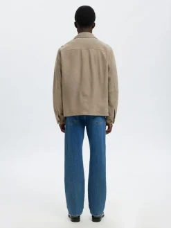 miesten nahkatakki SLHTHOM SUEDE OVERSHIRT NOOS,>Selected New