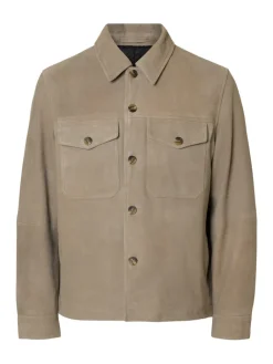 miesten nahkatakki SLHTHOM SUEDE OVERSHIRT NOOS,><noscript><img width=
