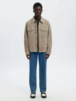 miesten nahkatakki SLHTHOM SUEDE OVERSHIRT NOOS,><noscript><img width=