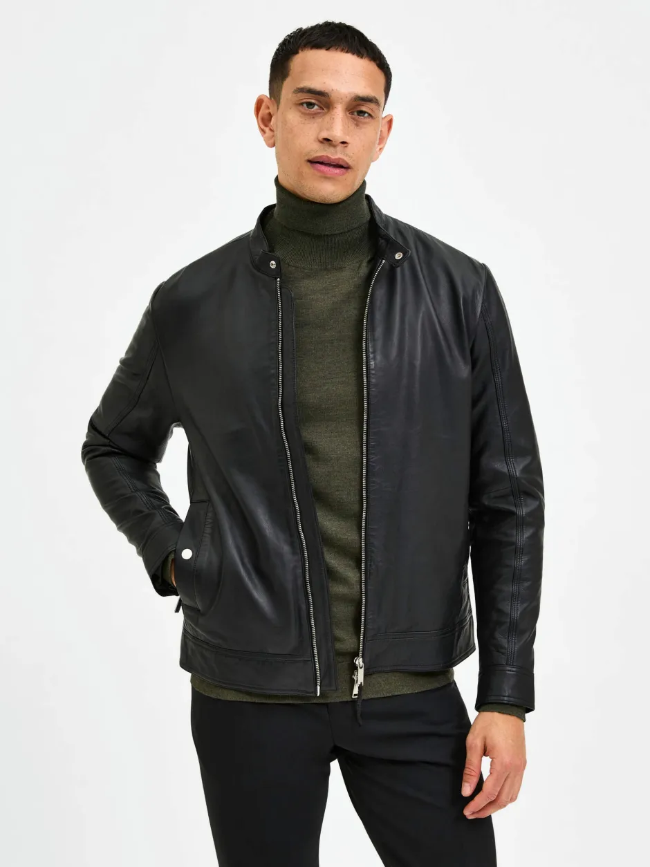 miesten nahkatakki, ARCHIVE CLASSIC LEATHER JACKET>Selected Hot