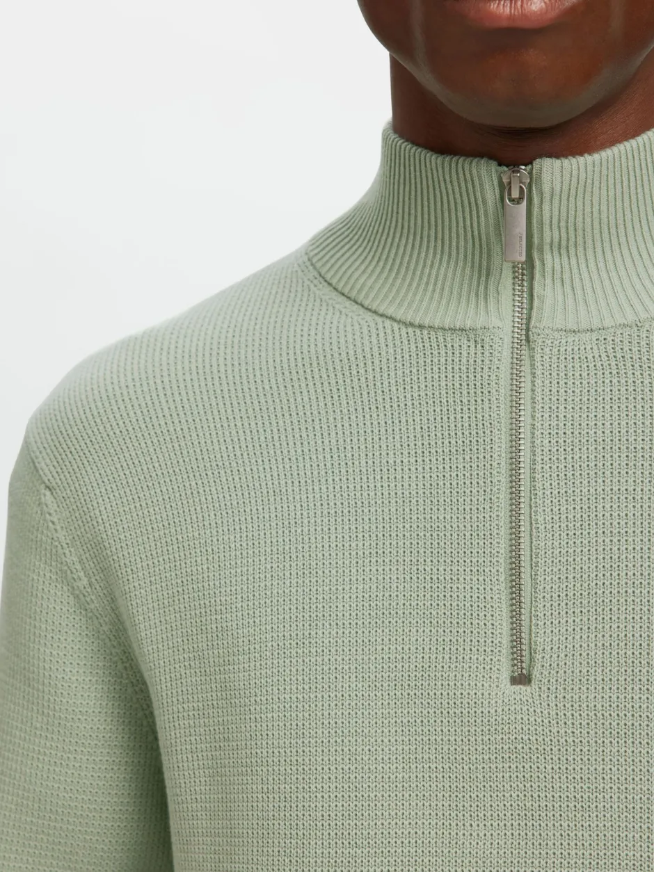 Miesten Neulepusero DANE LS KNIT STRUCTURE HALF ZIP, Aqua Gray>Selected Outlet