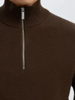 miesten neulepusero SLHDANE LS KNIT STRUCTURE HALF ZIP NOOS, Demitasse><noscript><img width=