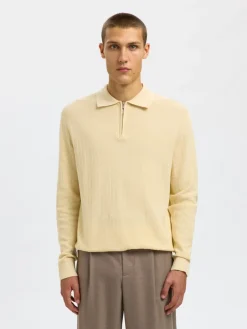 miesten neulepusero SLHCRAN LS Knit Structure Half Zip Polo,>Selected Best