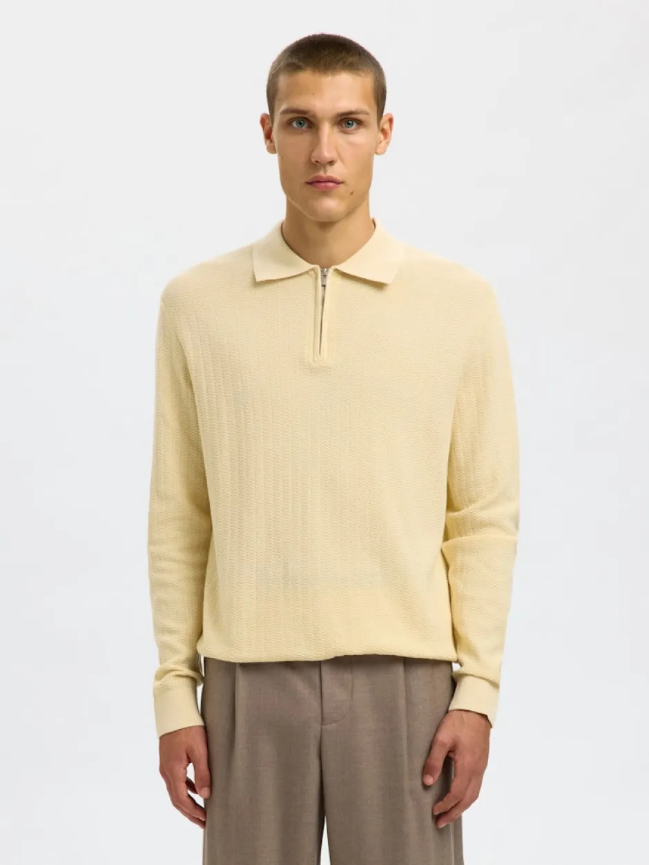 miesten neulepusero SLHCRAN LS Knit Structure Half Zip Polo,>Selected Best