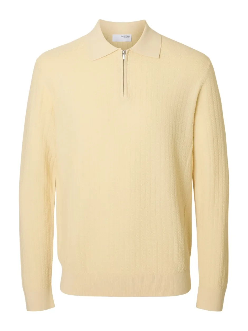 miesten neulepusero SLHCRAN LS Knit Structure Half Zip Polo,>Selected Best