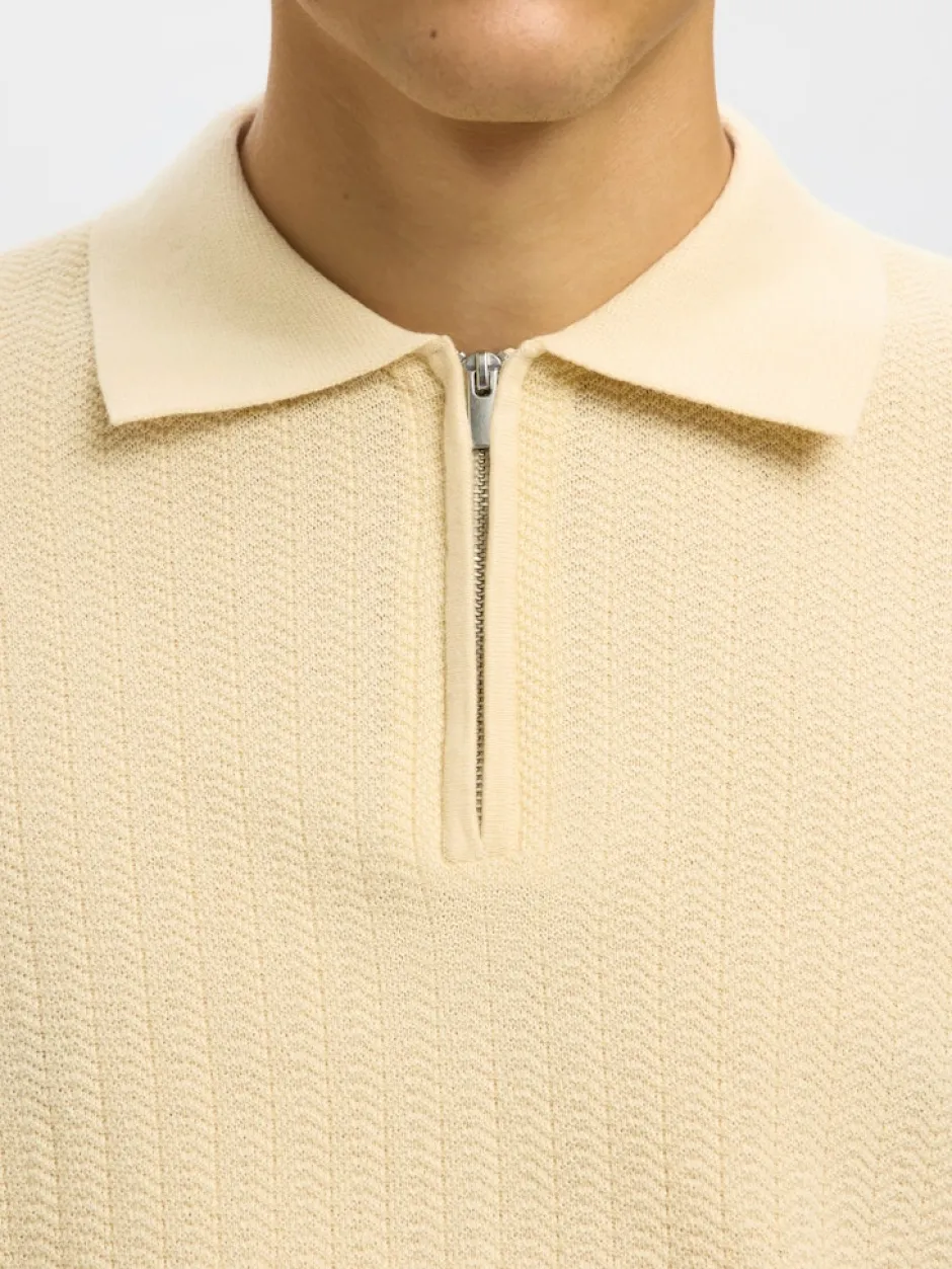 miesten neulepusero SLHCRAN LS Knit Structure Half Zip Polo,>Selected Best