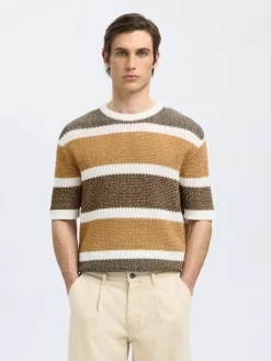 miesten paita, GINGER SS KNIT RELAXED STRIPE>Selected Outlet