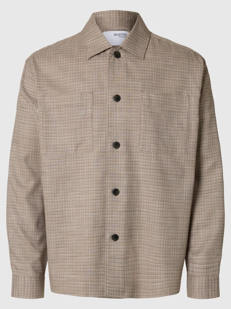 miesten paitatakki, RELAX HENRY OVERSHIRT Ruskea Kuosi>Selected