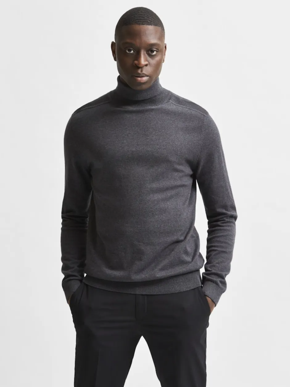 miesten pooloneule Berg Roll Neck Noos, Antracit Melange>Selected Discount