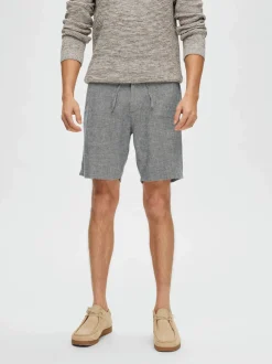 Miesten Shortsit, COMFORT BRODY LINEN SHORTS Sininen Kuosi>Selected Discount