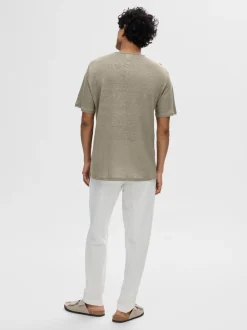 Miesten T-Paita, BET LINEN SS O-NECK Armeijanvihreä>Selected Sale