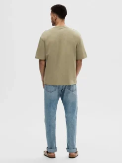 miesten t-paita, LOOSE OSCAR SS O-NECK Armeijanvihreä>Selected Discount