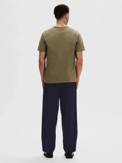 miesten t-paita, SANDER SEERSUCKER SS O-NECK Armeijanvihreä>Selected Outlet