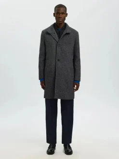 miesten villakangastakki, SLHRAINAR WOOL BLEND COAT Black Black & White>Selected Clearance