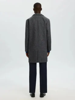 miesten villakangastakki, SLHRAINAR WOOL BLEND COAT Black Black & White>Selected Clearance