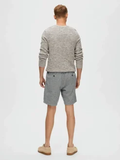 shortsit, COMFORT BRODY LINEN SHORTS Sininen Kuosi>Selected Discount