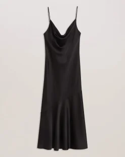 Naisten Mekko, TUNCA Satin Cowl Neck Evening Midi Dress><noscript><img width=